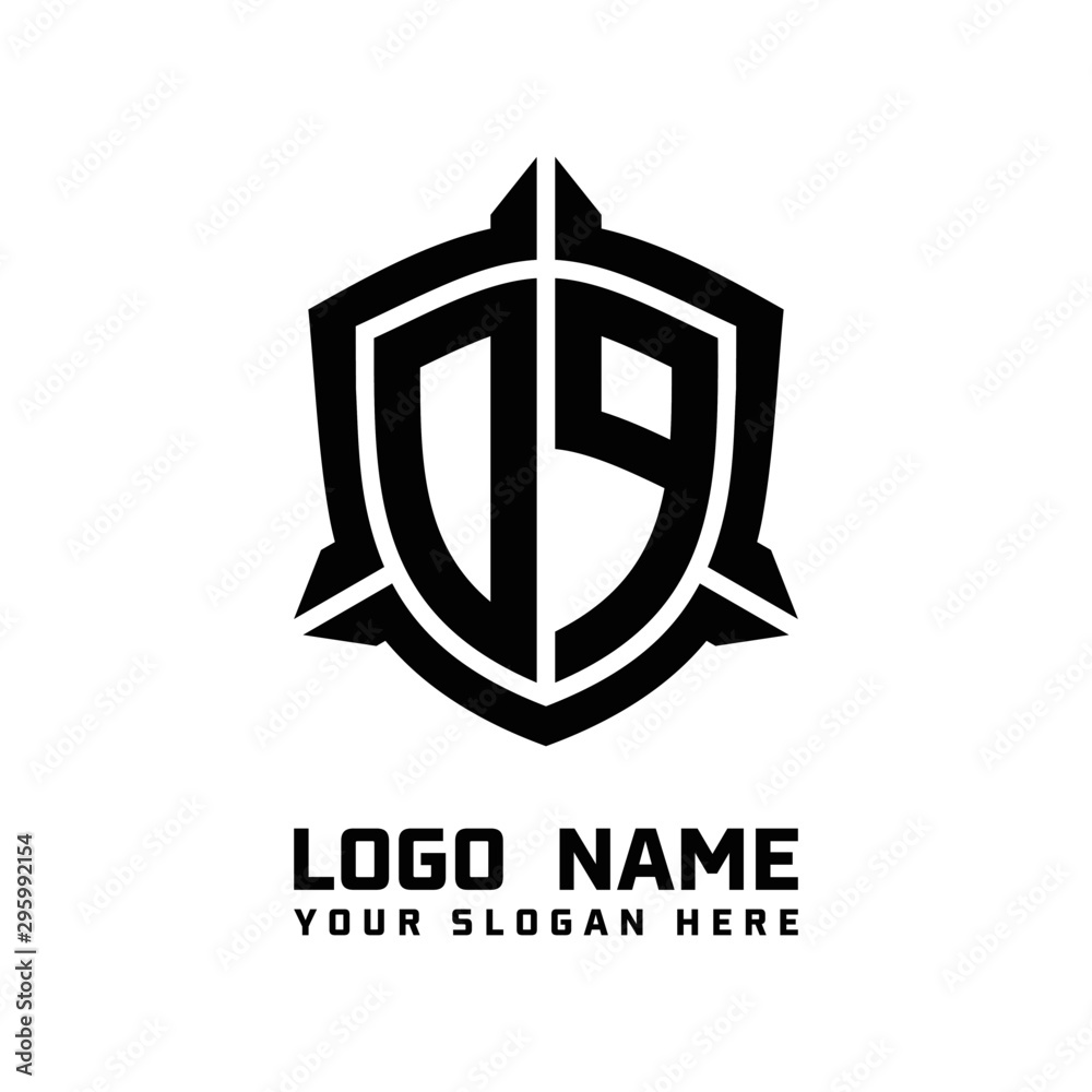 initial DP letter with shield style logo template vector. shield shape black monogram logo