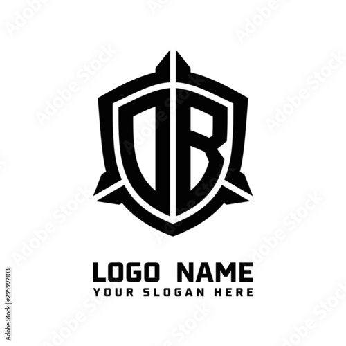 initial DB letter with shield style logo template vector. shield shape black monogram logo