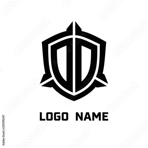 initial DD letter with shield style logo template vector. shield shape black monogram logo