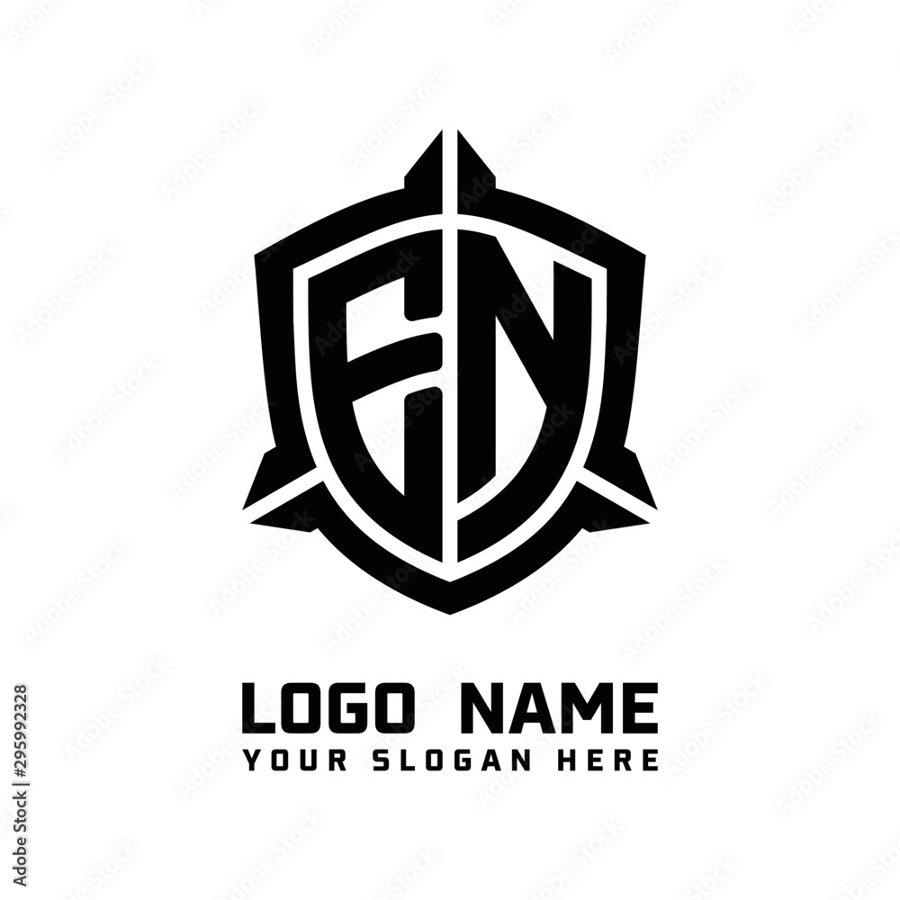 initial EN letter with shield style logo template vector. shield shape black monogram logo initial EN letter with shield style logo template vector. shield shape black monogram logo