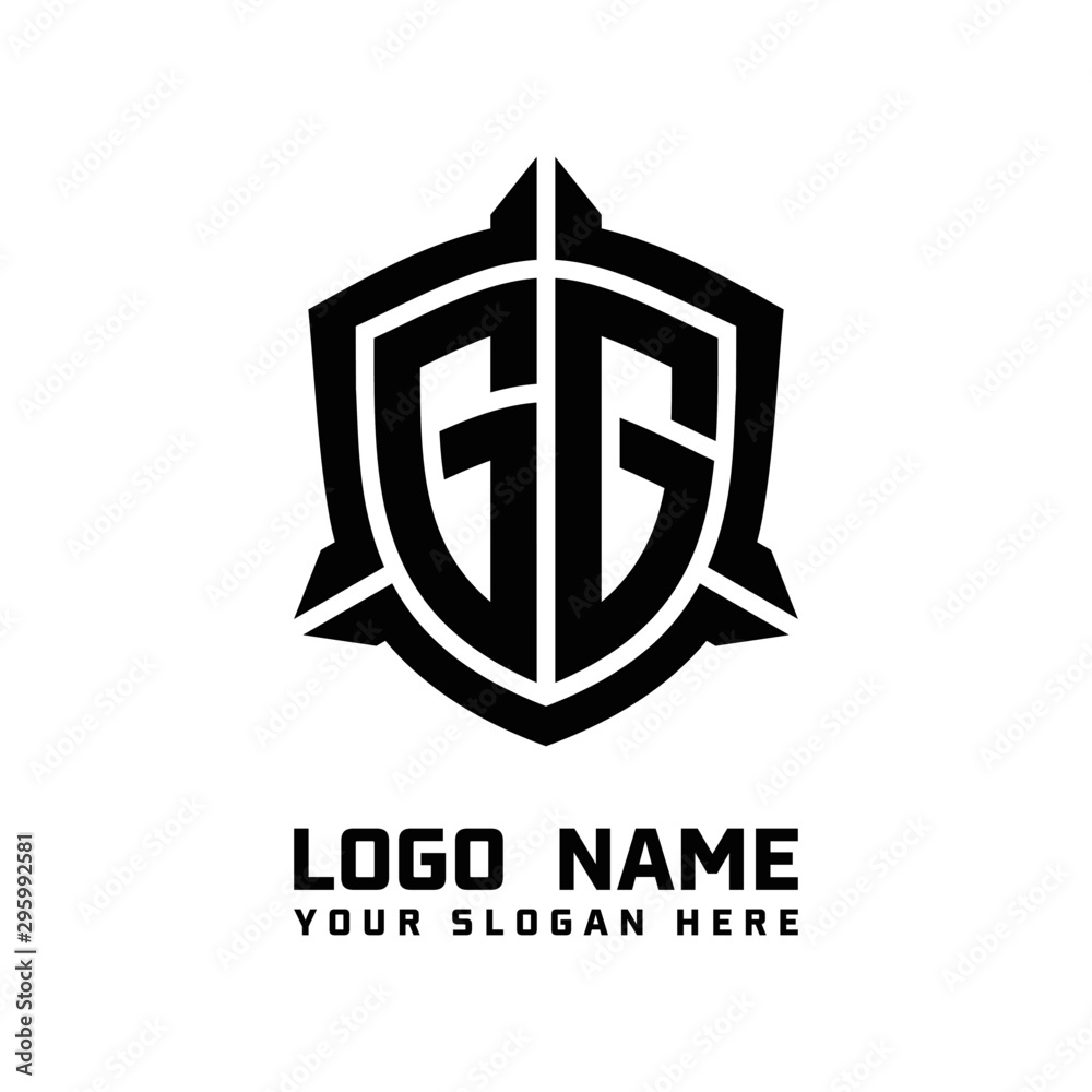 initial GG letter with shield style logo template vector. shield shape black monogram logo initial GG letter with shield style logo template vector. shield shape black monogram logo