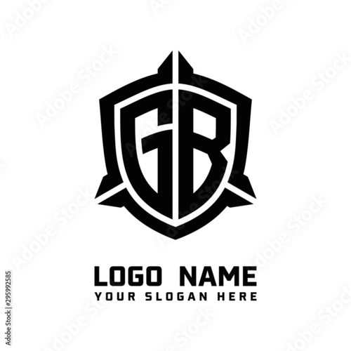 initial GB letter with shield style logo template vector. shield shape black monogram logo