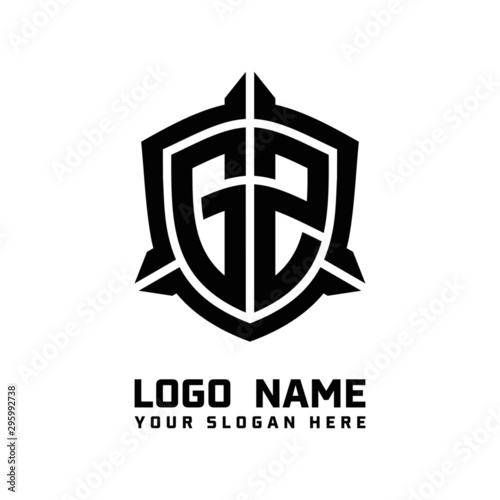 initial GZ letter with shield style logo template vector. shield shape black monogram logo
