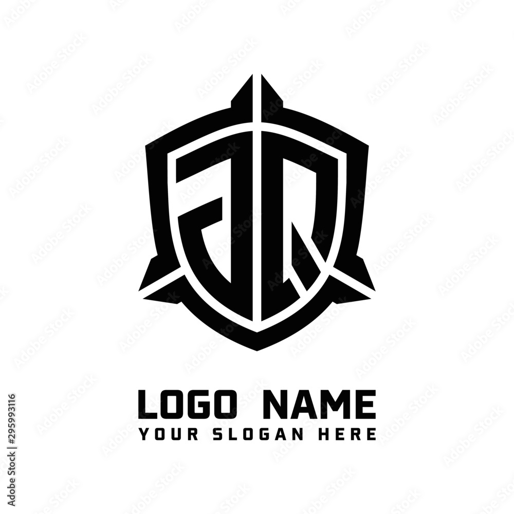 initial JQ letter with shield style logo template vector. shield shape black monogram logo initial JQ letter with shield style logo template vector. shield shape black monogram logo