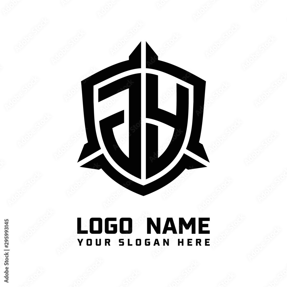 initial JY letter with shield style logo template vector. shield shape black monogram logo