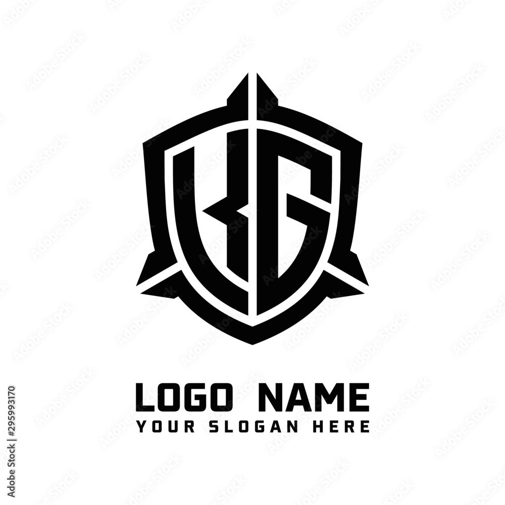 initial KG letter with shield style logo template vector. shield shape black monogram logo initial KG letter with shield style logo template vector. shield shape black monogram logo