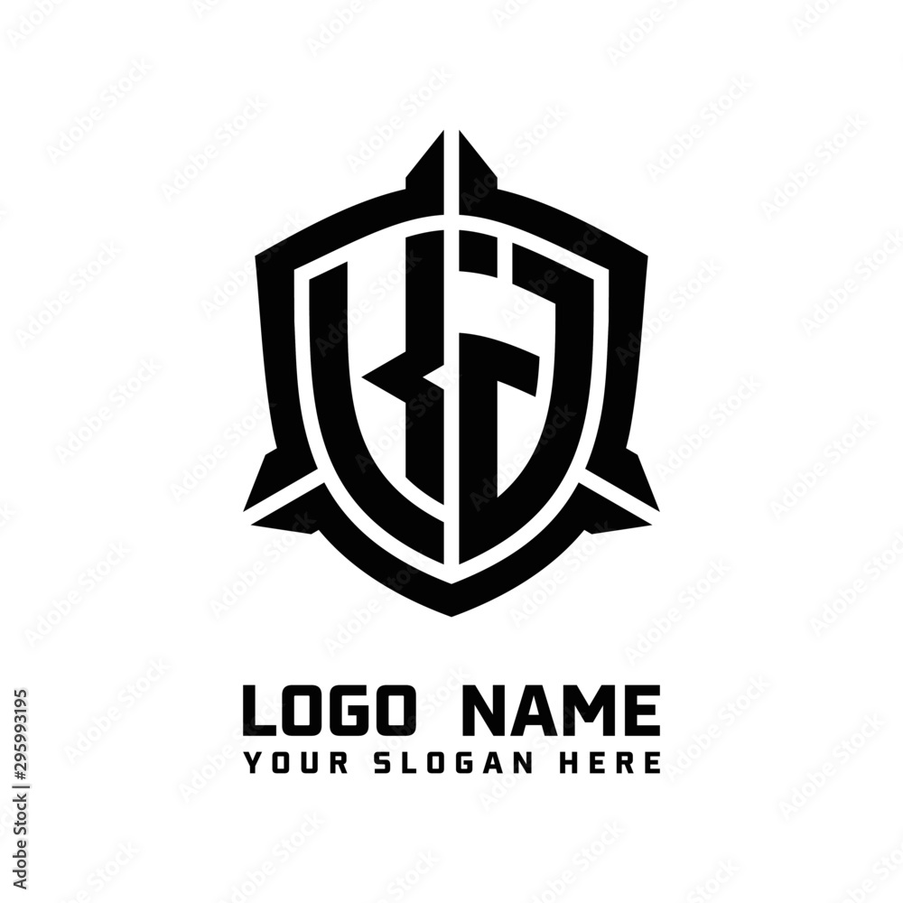 initial KJ letter with shield style logo template vector. shield shape black monogram logo initial KJ letter with shield style logo template vector. shield shape black monogram logo