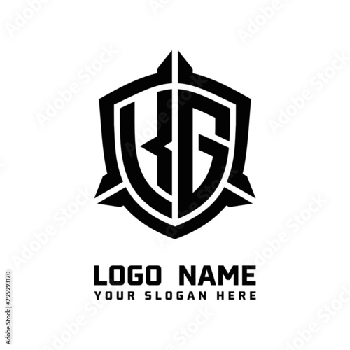 initial KG letter with shield style logo template vector. shield shape black monogram logo