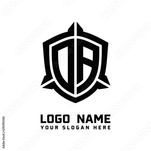 initial OA letter with shield style logo template vector. shield shape black monogram logo