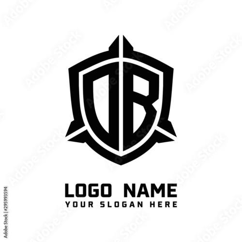initial OB letter with shield style logo template vector. shield shape black monogram logo