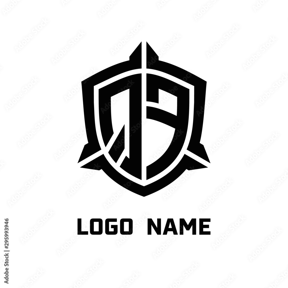 initial QF letter with shield style logo template vector. shield shape ...
