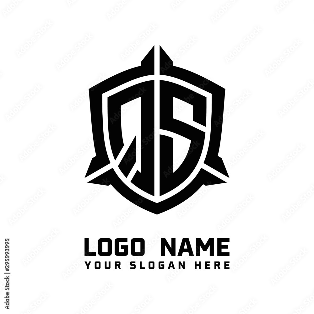 initial QS letter with shield style logo template vector. shield shape black monogram logo initial QS letter with shield style logo template vector. shield shape black monogram logo