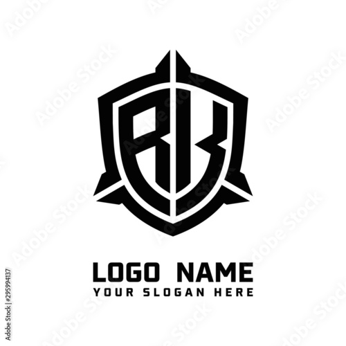 initial RK letter with shield style logo template vector. shield shape black monogram logo