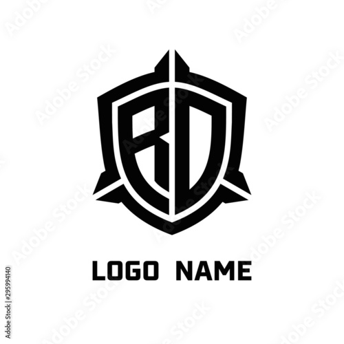 initial RO letter with shield style logo template vector. shield shape black monogram logo