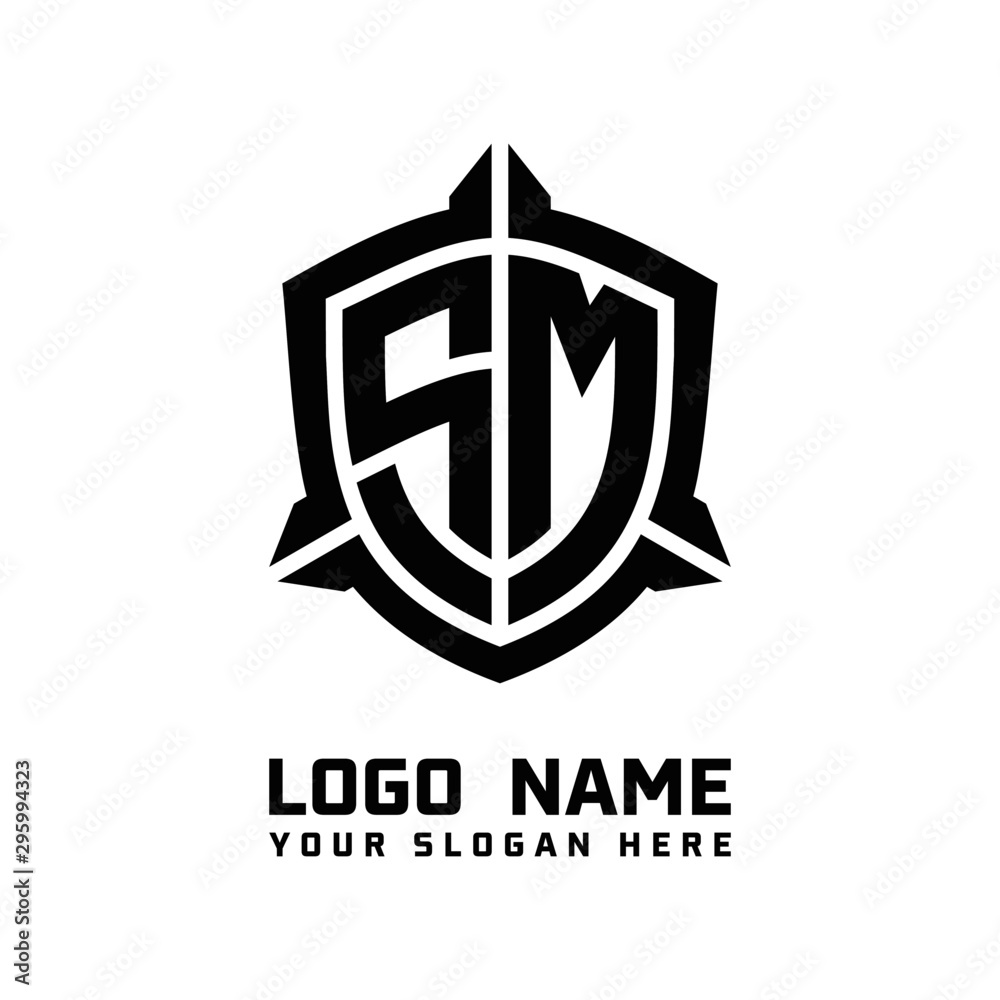 initial SM letter with shield style logo template vector. shield shape black monogram logo initial SM letter with shield style logo template vector. shield shape black monogram logo