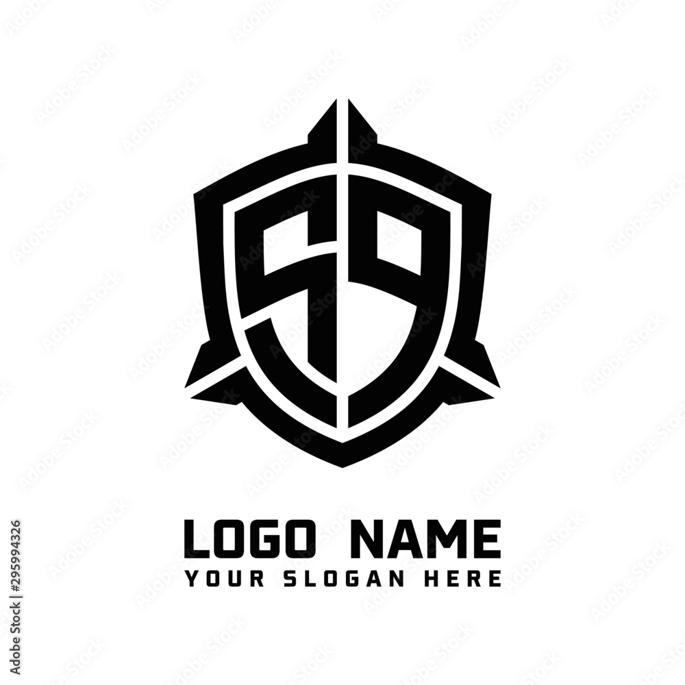 Fototapeta premium initial SP letter with shield style logo template vector. shield shape black monogram logo