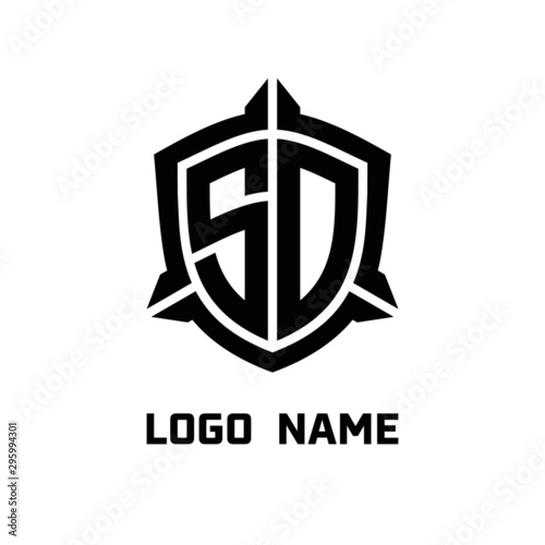 initial SO letter with shield style logo template vector. shield shape black monogram logo