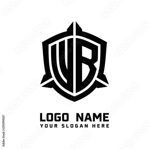 initial WB letter with shield style logo template vector. shield shape black monogram logo