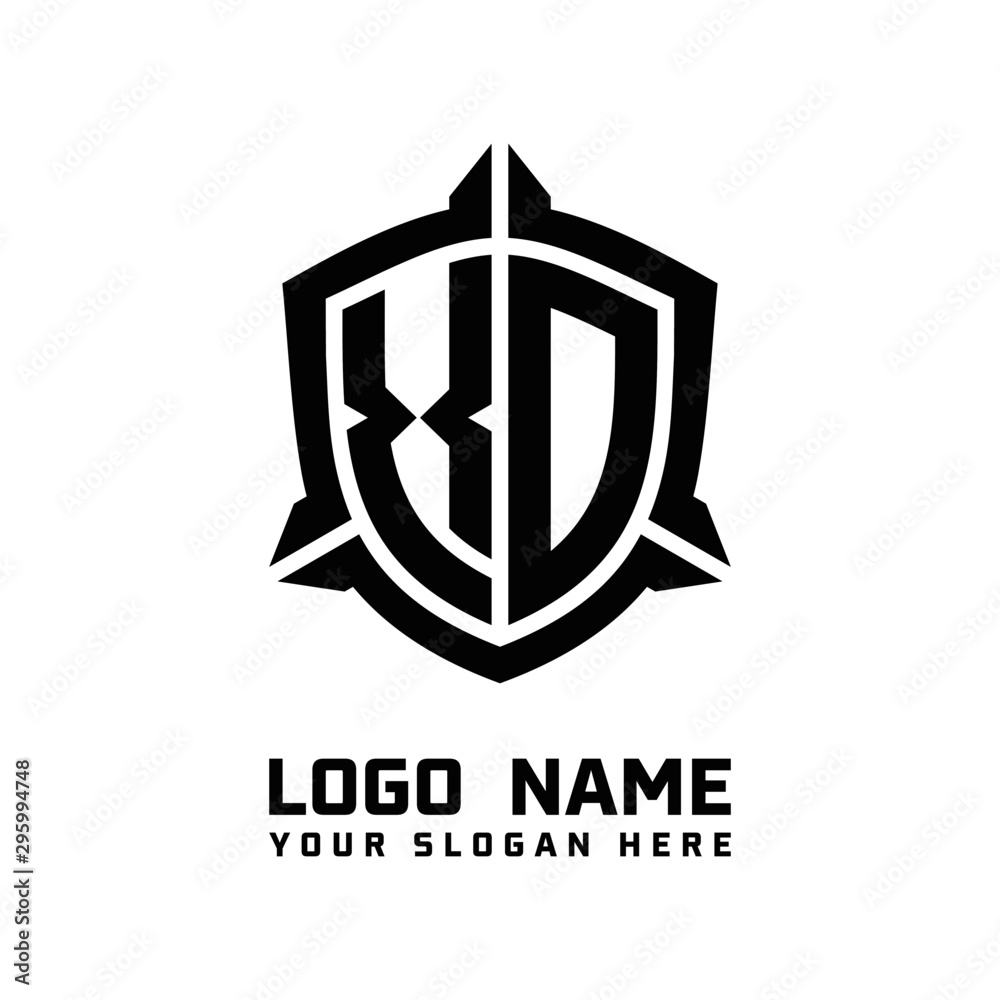 initial XD letter with shield style logo template vector. shield shape black monogram logo initial XD letter with shield style logo template vector. shield shape black monogram logo