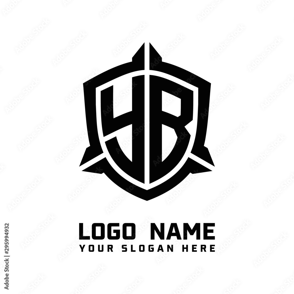 initial YB letter with shield style logo template vector. shield shape black monogram logo initial YB letter with shield style logo template vector. shield shape black monogram logo