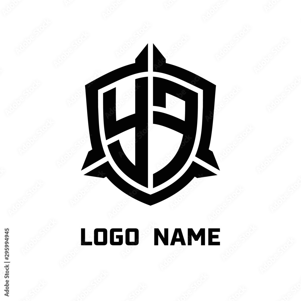 initial YF letter with shield style logo template vector. shield shape black monogram logo initial YF letter with shield style logo template vector. shield shape black monogram logo