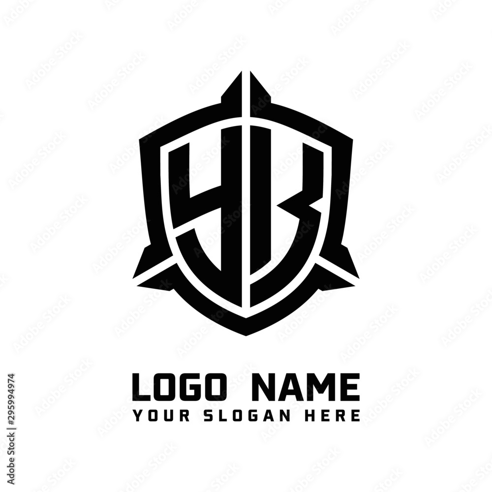 Obraz premium initial YK letter with shield style logo template vector. shield shape black monogram logo