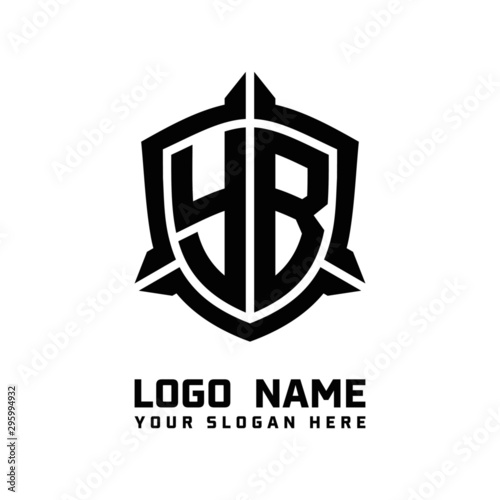 initial YB letter with shield style logo template vector. shield shape black monogram logo