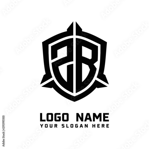initial ZB letter with shield style logo template vector. shield shape black monogram logo