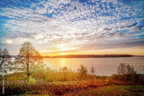 Panoramic autumn landscape with beautiful sunrise