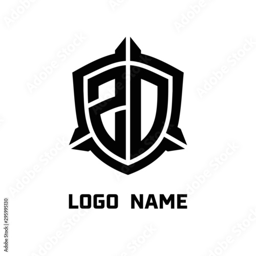 initial ZO letter with shield style logo template vector. shield shape black monogram logo