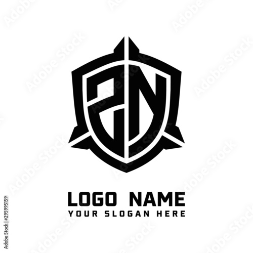 initial Z Nletter with shield style logo template vector. shield shape black monogram logo