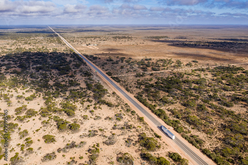 Aerial view of the start of the 90 mile straight road, which is Australia's longest straight road and is located on the Nullarbor Plain photo