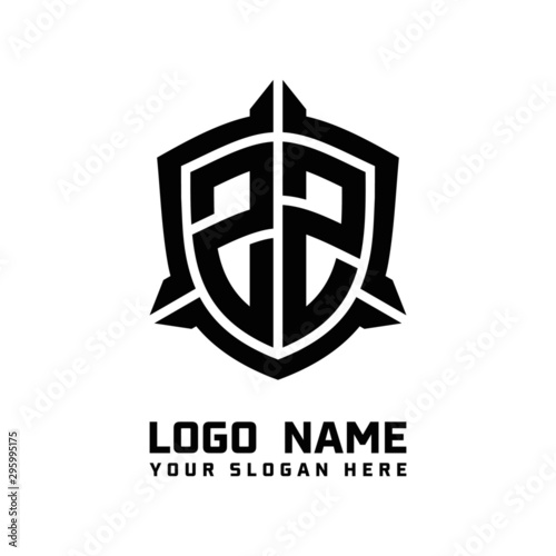 initial ZZ letter with shield style logo template vector. shield shape black monogram logo