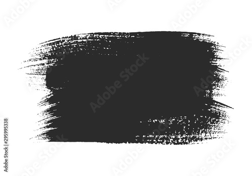 Black paintbrush stroke isolated on white background. Dirty texture watercolor brush blot. Grungy rectangle stain frame for text message. Abstract hand drawn ink graphic element for creative design.