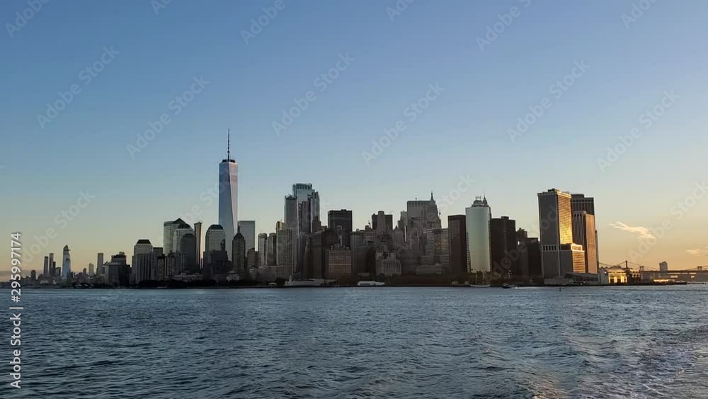 Manhattan from ferry. View from boat of Manhattan. Manhattan from ferry. View from boat of Manhattan.