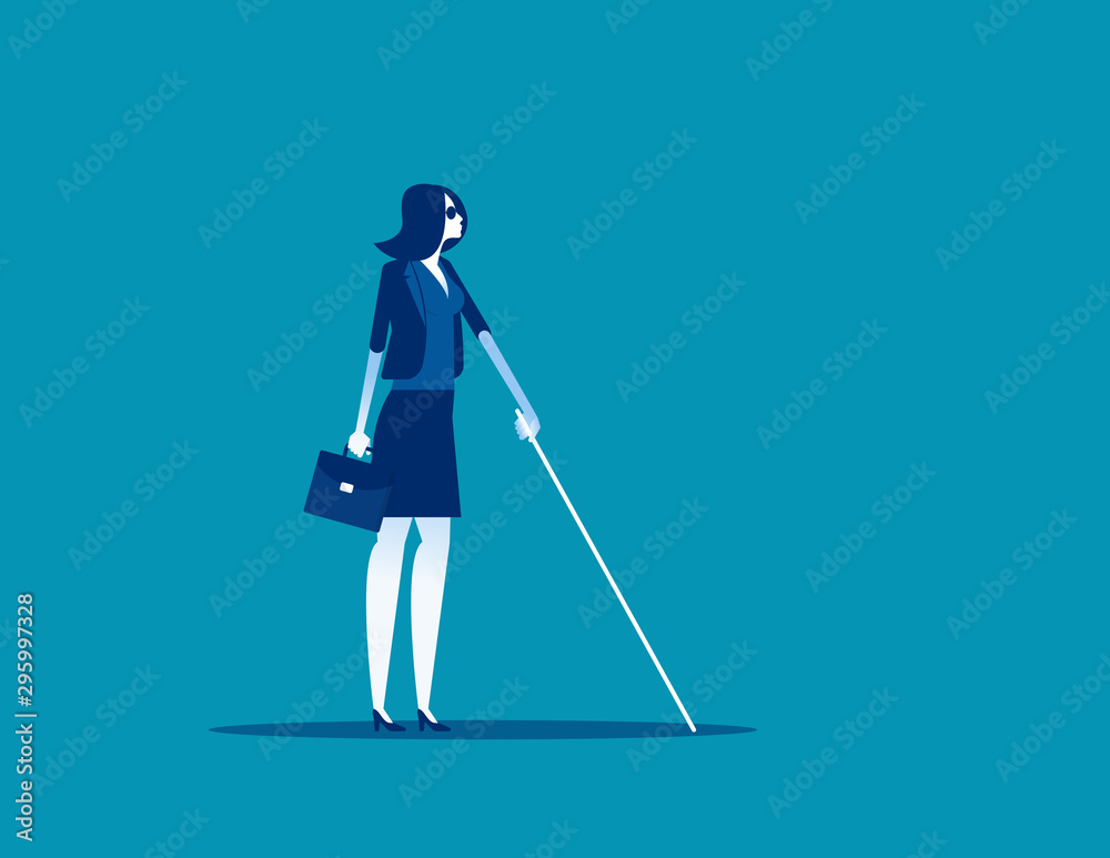 Fototapeta premium Blind woman with cane walking. Concept business character vector illustration