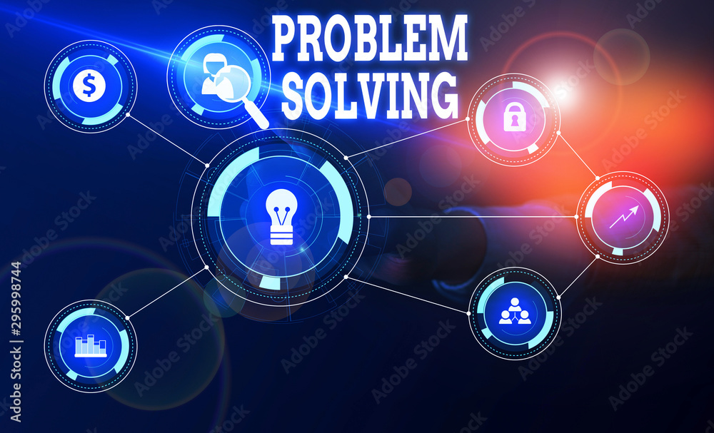Conceptual hand writing showing Problem Solving. Concept meaning process of finding solutions to difficult or complex issues Woman wear work suit presenting presentation smart device Conceptual hand writing showing Problem Solving. Concept meaning process of finding solutions to difficult or complex issues Woman wear work suit presenting presentation smart device
