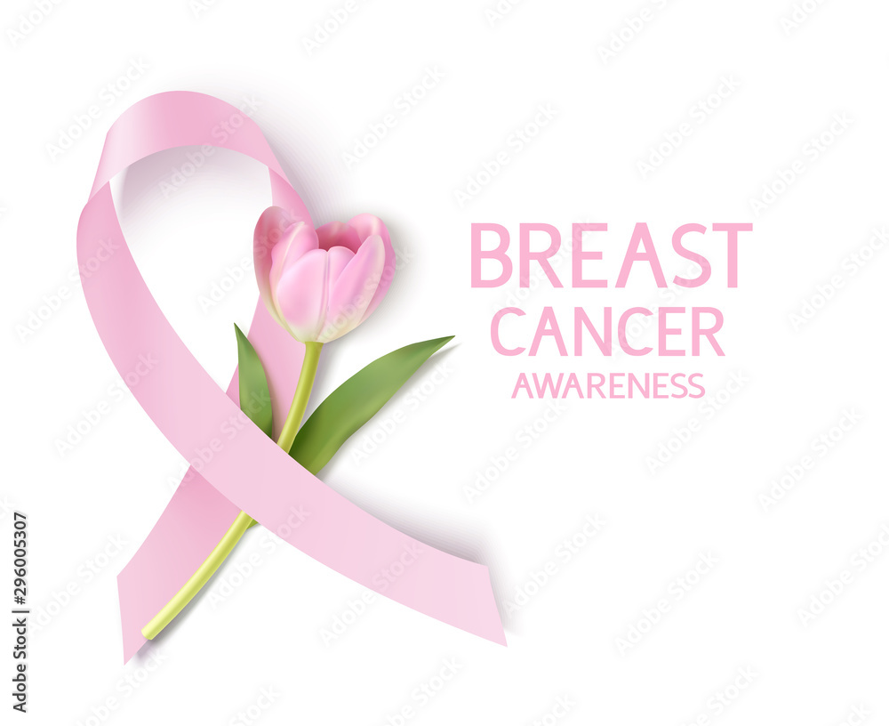 custom made wallpaper toronto digitalBreast cancer awareness month design template. Pink ribbon with tulip flower. Vector illustration