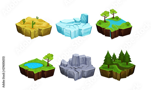 Isometric Soil Cross Sections With Top Landscapes Vector Illustrations