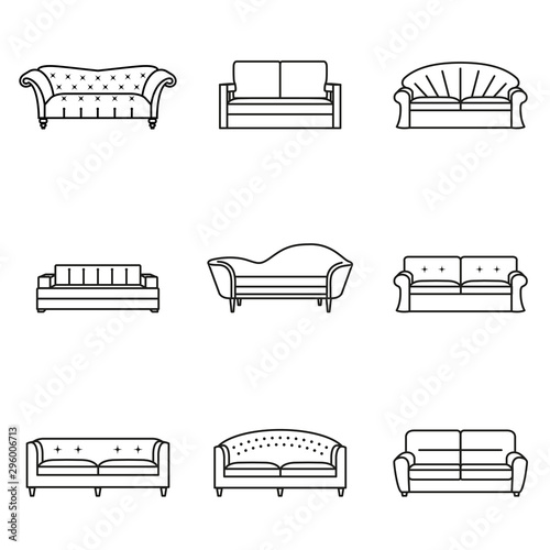 Sofa icon line set. Modern, vintage and retro sofa collection. Furniture outline symbols. Vector illustration.