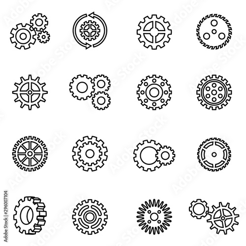 gear mechanism icon set with white background. thin line style stock vector. 