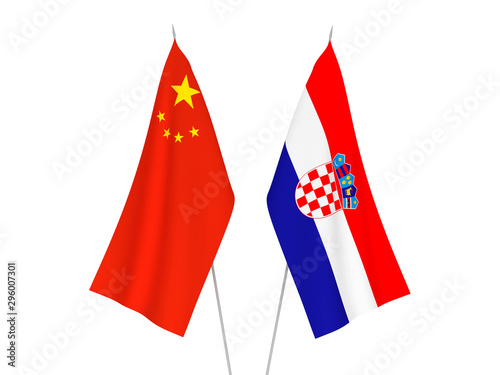 National fabric flags of China and Croatia isolated on white background. 3d rendering illustration.