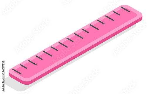 Pink 3d isometric ruler vector, isolated icon of device for measuring object for precision. Item decorated with dots, made of plastic material school supply. Back to school concept. Flat cartoon