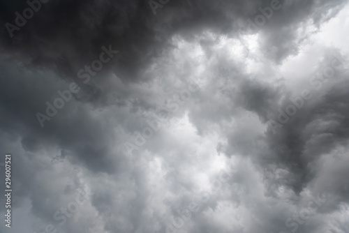 Fototapeta Naklejka Na Ścianę i Meble -  Weather in summer with black cloud and storm, Dark sky and dramatic storm clouds