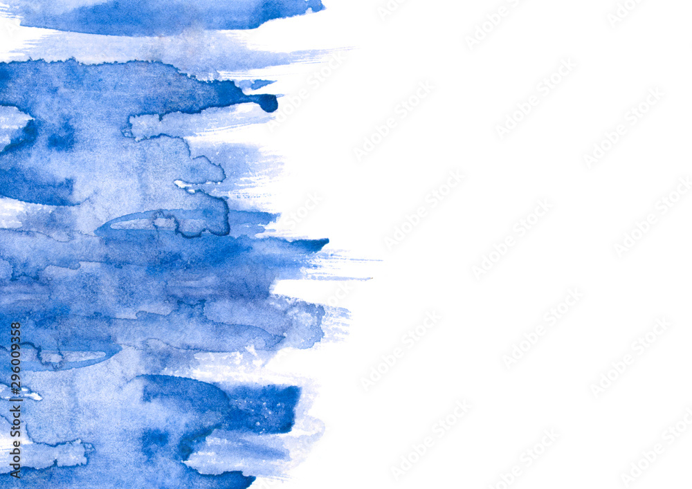 Watercolor blue background, blot, blob, splash of blue paint on white background. Watercolor blue sky, spot, abstraction. Abstract art illustration, scenic background. The color splashing Watercolor blue background, blot, blob, splash of blue paint on white background. Watercolor blue sky, spot, abstraction. Abstract art illustration, scenic background. The color splashing