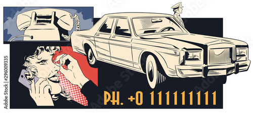 Girl calls taxi. Stock illustration.