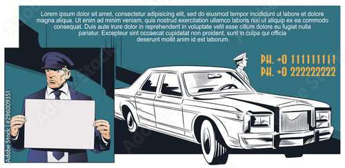 Limousine driver holding sign.