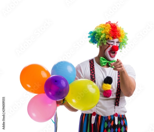 Funny clown with balloons isolated on white background © Elnur