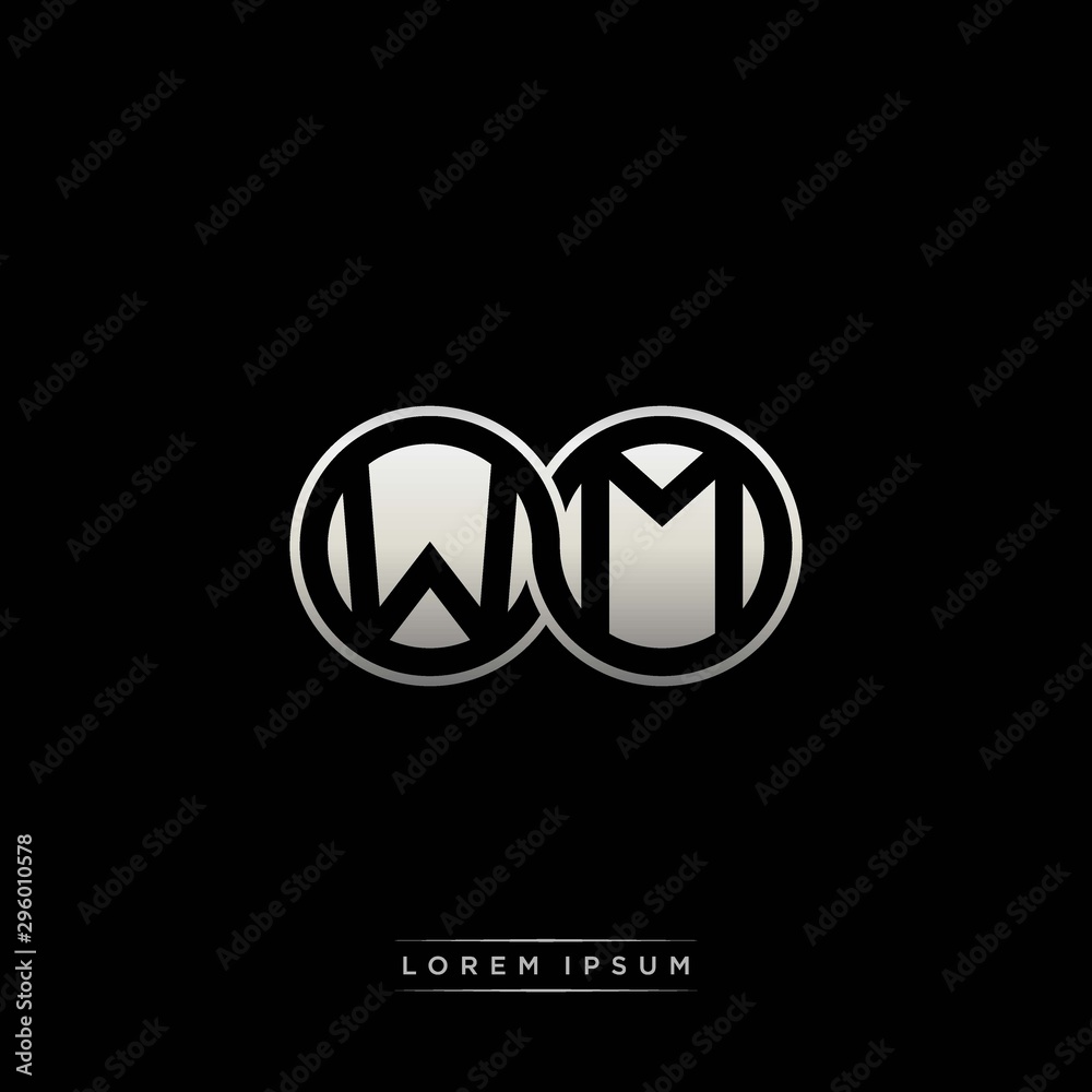 WM initial letter linked circle capital monogram logo modern template silver color version WM initial letter linked circle capital monogram logo modern template silver color version