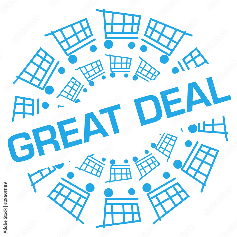 Great Deal Blue Shopping Cart Circular Badge Style 